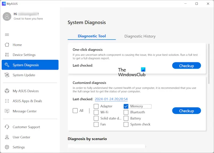 Test memory with MyASUS app