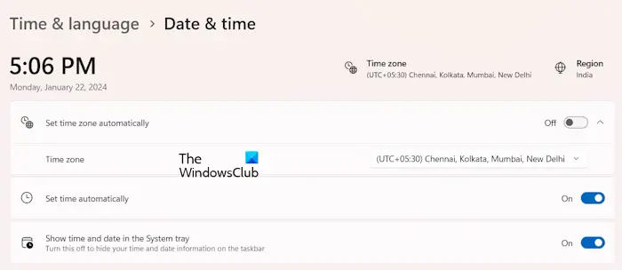 Configuración de fecha y hora Windows 11