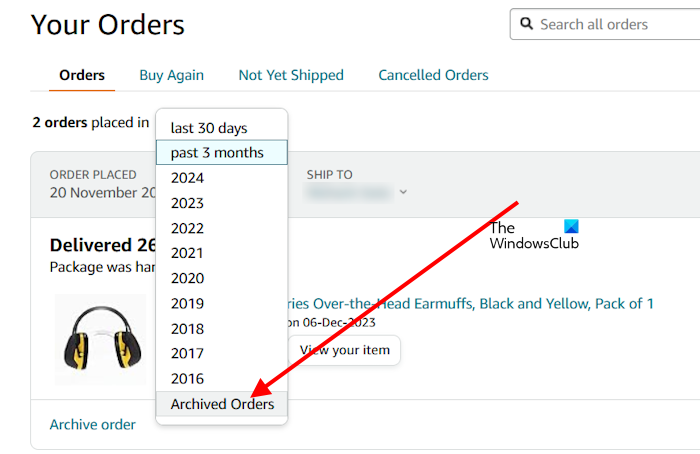 View archived orders in Amazon