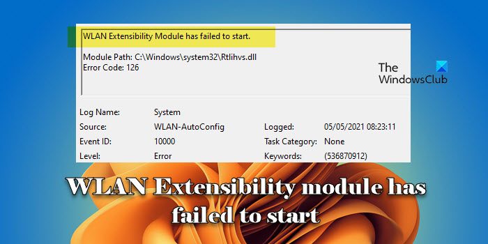 WLAN Extensibility module has failed to start