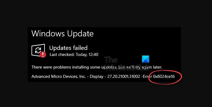 Error de actualización de Windows 0x8024ce16