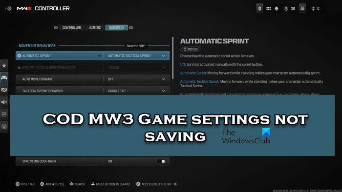 COD MW3 Game settings not saving