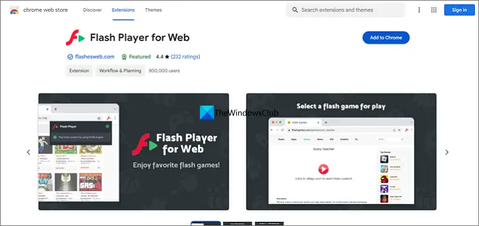 flash player for web chrome extension