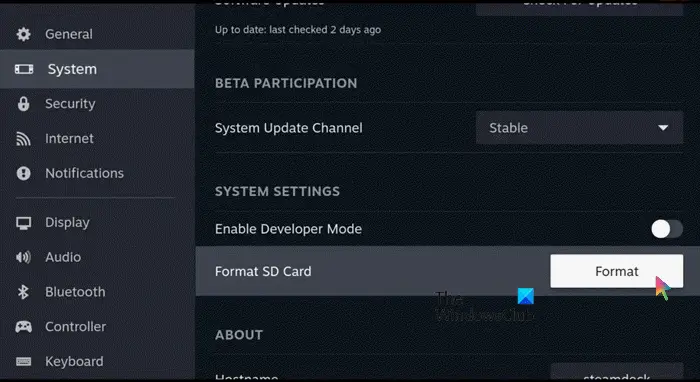 install and format SD card on Steam Deck