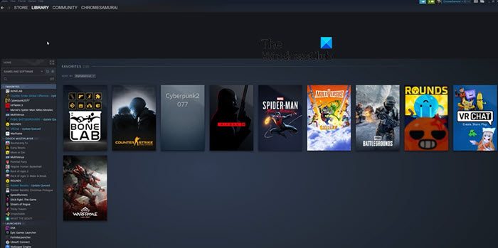 Steam Library running away from mouse cursor