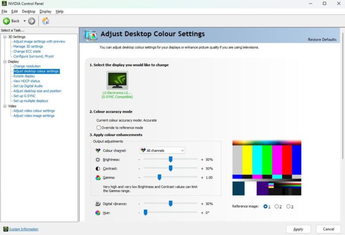 reset color using Nvidia Control Panel