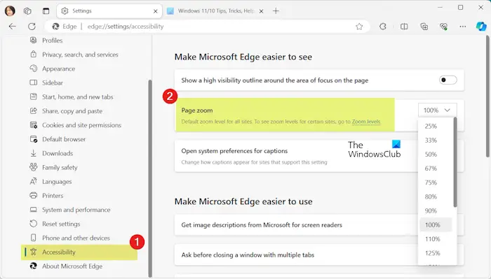 How to set the default Zoom level in Microsoft Edge