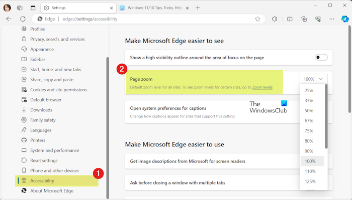 How to set the default Zoom level in Microsoft Edge