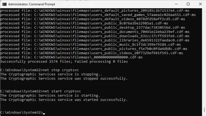 start restart cryptsvc