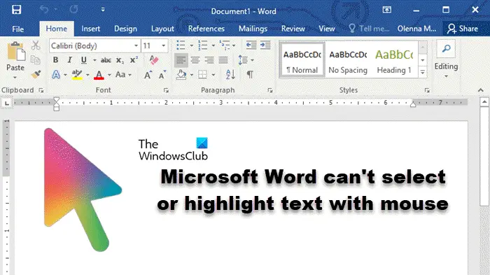 Microsoft Word can't select or highlight text with mouse