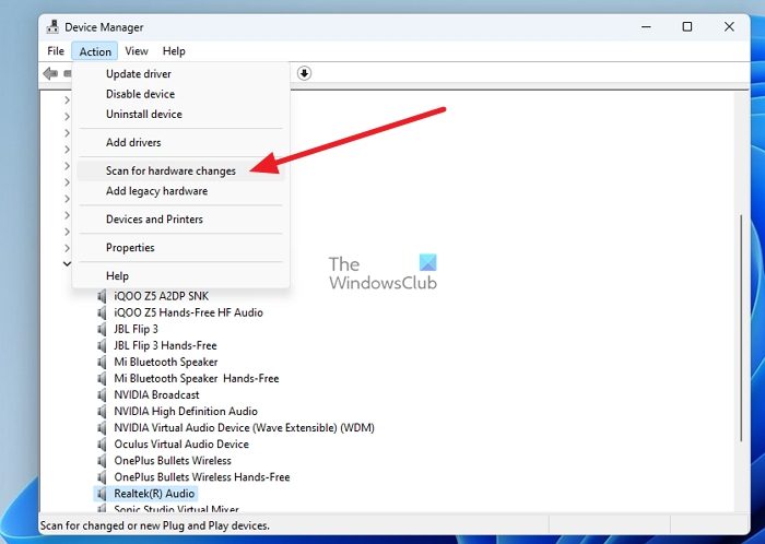 Device Manager Scan for Hardware Changes