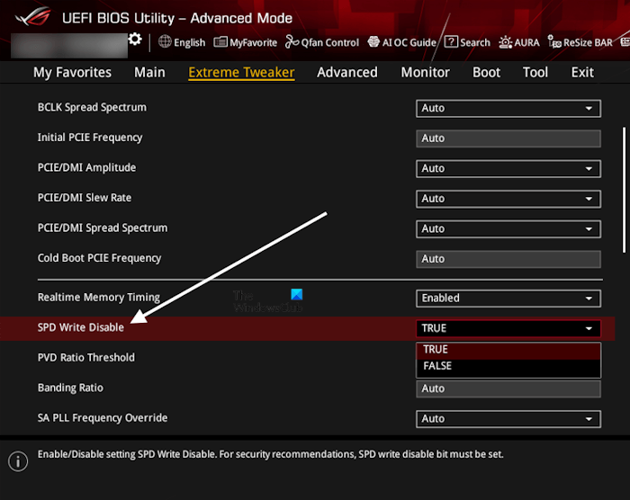 Enable SPD Write in BIOS