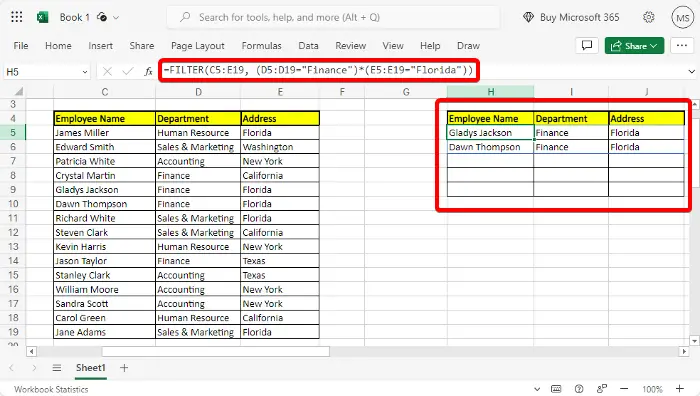 Excel FILTER Function with multiple criteria
