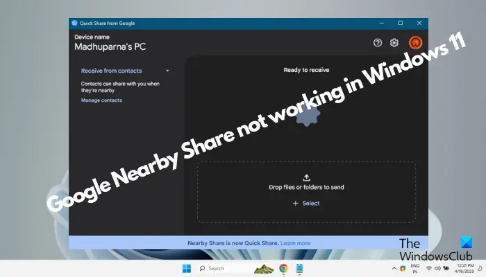Google Nearby Share not working in Windows 11