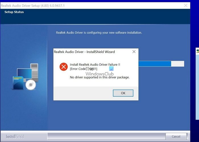 Install Realtek Audio Driver Failure error code No driver supported in this driver package