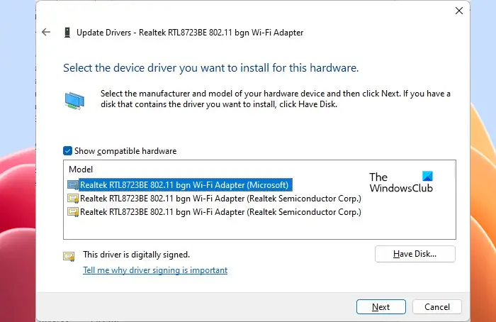 Install another version Network driver