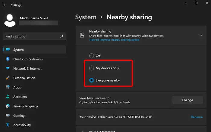 Google Nearby Share not working in Windows 11