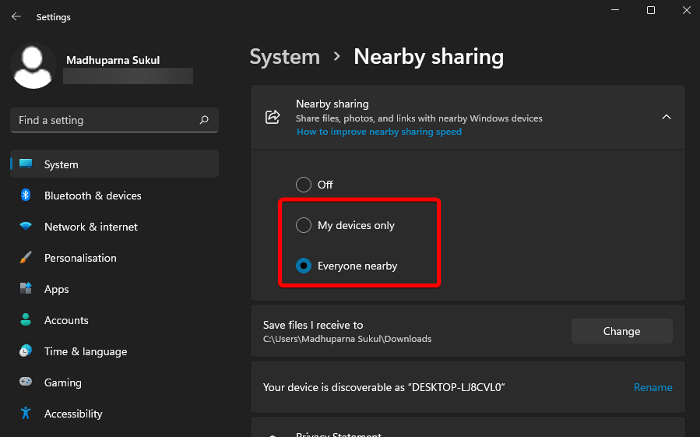 Google Nearby Share not working in Windows 11