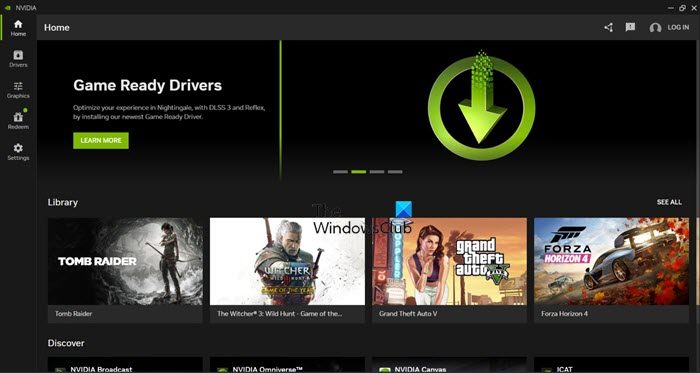 NVIDIA app home screen