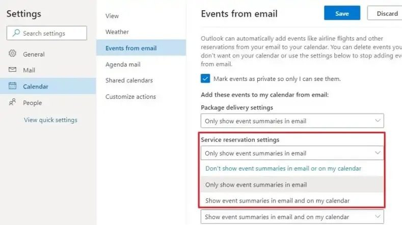 Outlook Webmail Calendar Event Settings