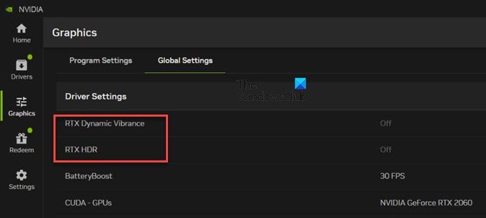 RTX settings in NVIDIA app