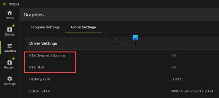 RTX settings in NVIDIA app