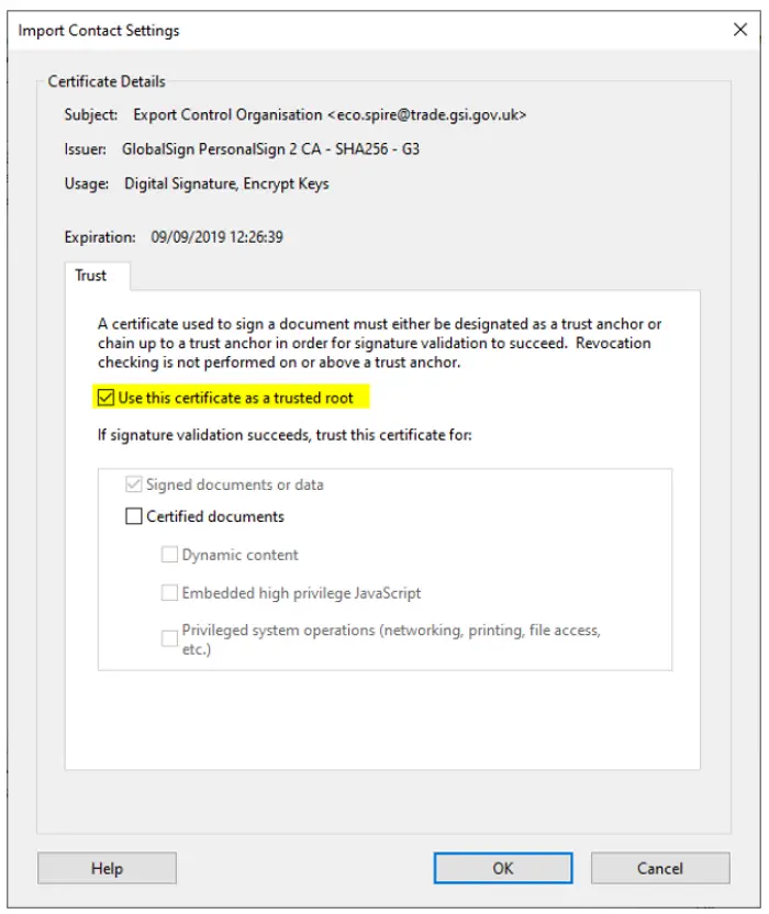 Signature validation on Adobe reader
