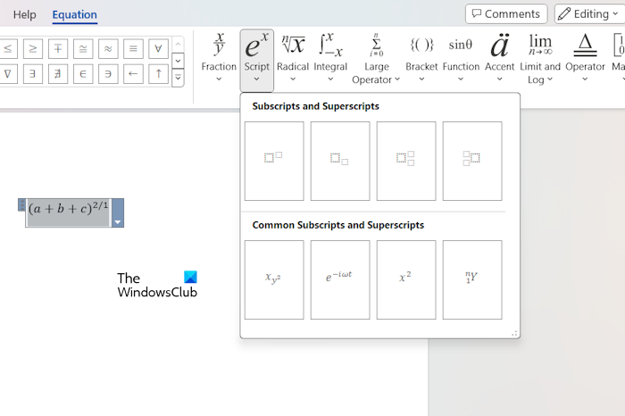 Type exponents by inserting equation