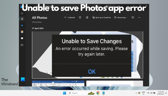 Unable to save changes Photos app error