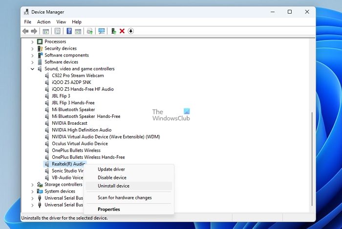 Uninstall Realtek Sound Hardware