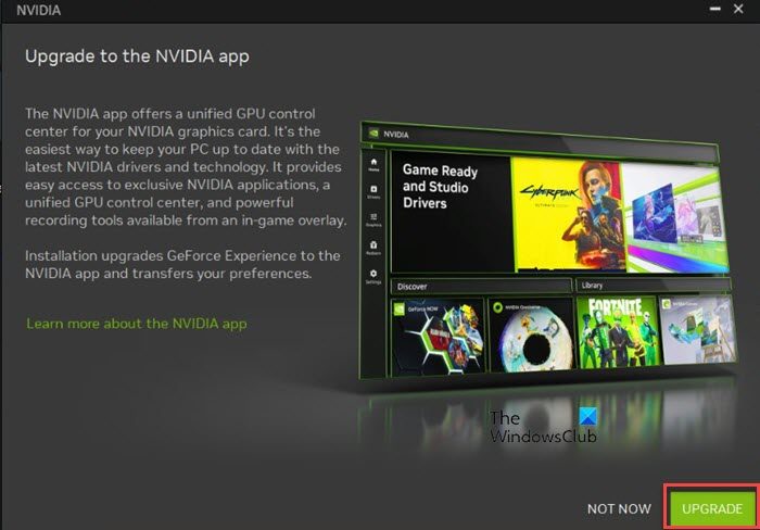 Upgrade to new NVIDIA app