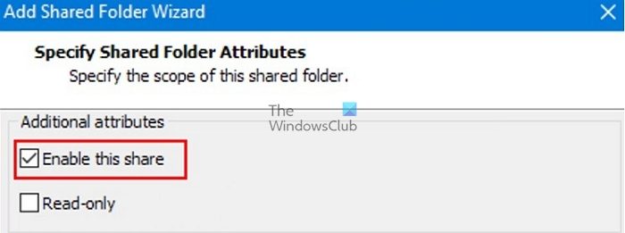 VM Add Folder Share Wizard Attributes