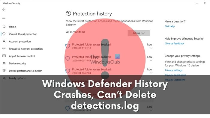 Windows Defender History Crashes