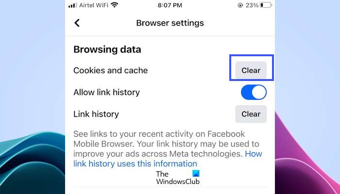 clear Facebook cache on iPhone