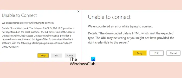 Power BI Unable to connect, We encountered an error while trying to connect