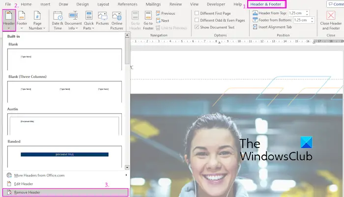 remove header and footer in Word