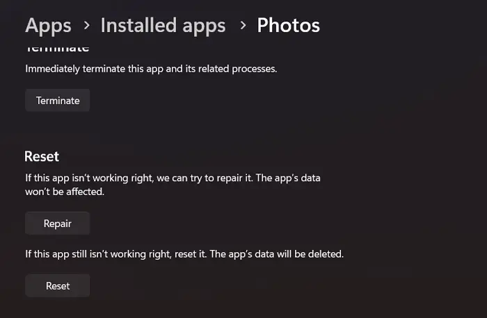 repair Photos app