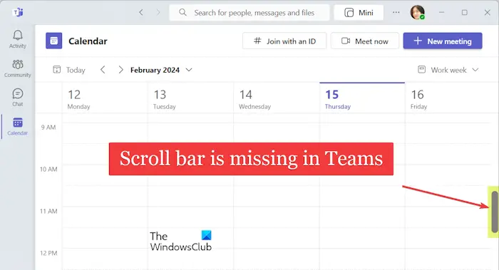 Scroll Bar missing in Microsoft Teams