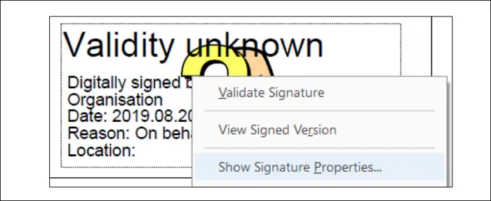 show signature properties on Adobe Reader