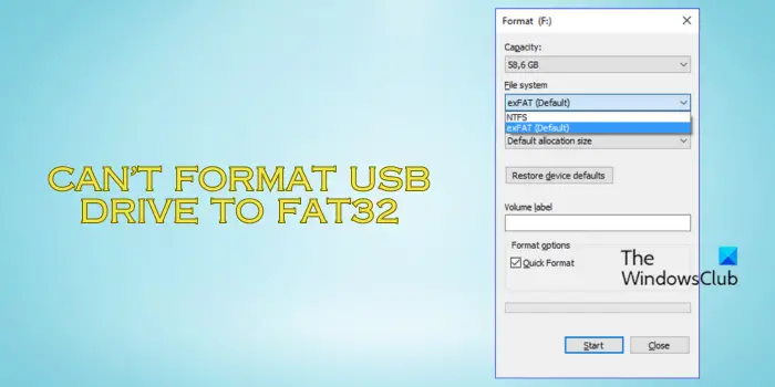 USB won't format to FAT32
