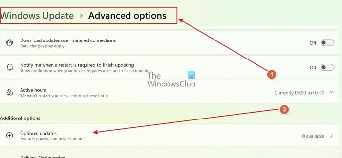 Check for driver updates in Windows Optional Updates