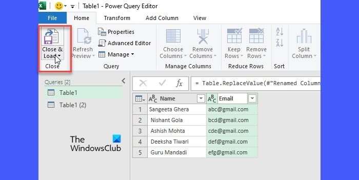 Close and Load in Power Query