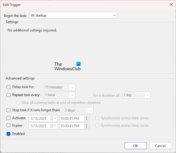 Configure Trigger run Outlook at startup