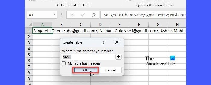 Create Table from Data