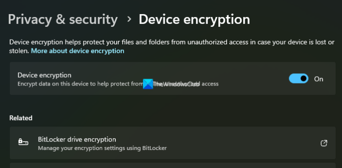 Device encryption on Windows 11