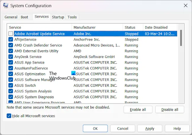 Disable Adobe Acrobat Update Service MSConfig