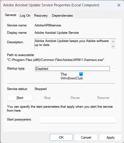 Disable Adobe Acrobat Update Service