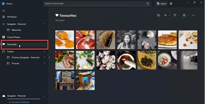 Favorites folder in Photos app