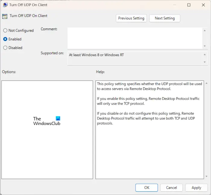 Force RDP to use TCP protocol