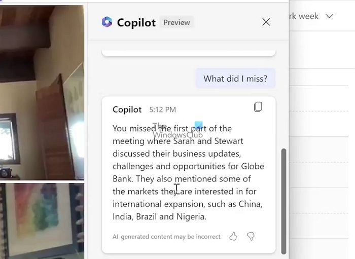 Know the missed parts of meeting using Copilot AI